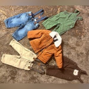 6 Month Baby Lot Of 5 Suspenders Boys Outfit Overalls And One 12 Month Jacket